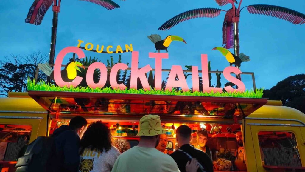 A themed mobile cocktail bar outdoors