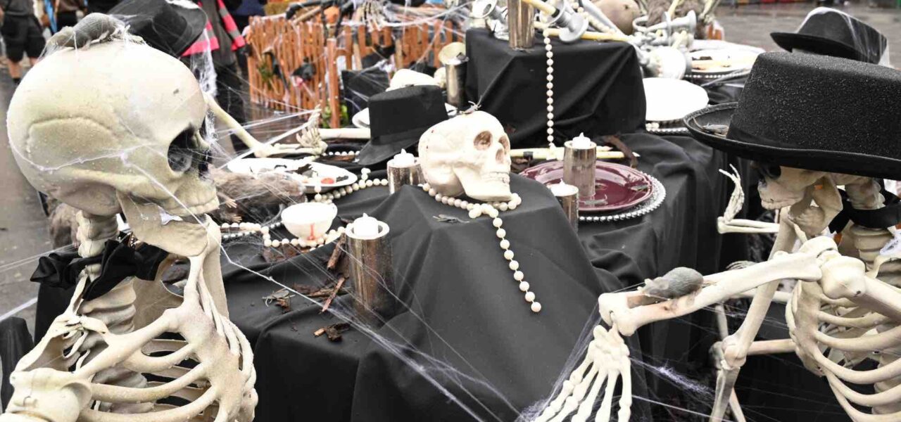 Skeleton props used for a Halloween display in Liverpool BID.