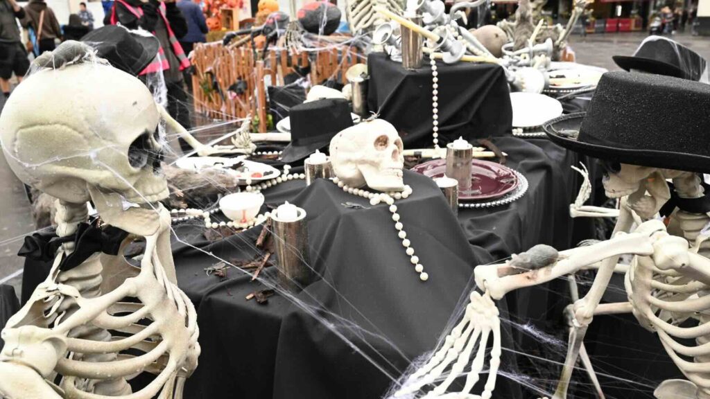 Skeleton and witch tea party set design for Liverpool BID.