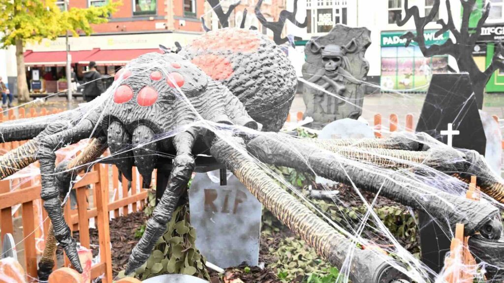 Giant spider graveyard set design for Liverpool BID.
