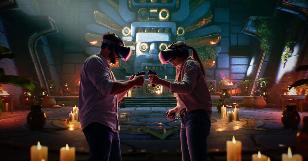 Virtual reality environment for team building.