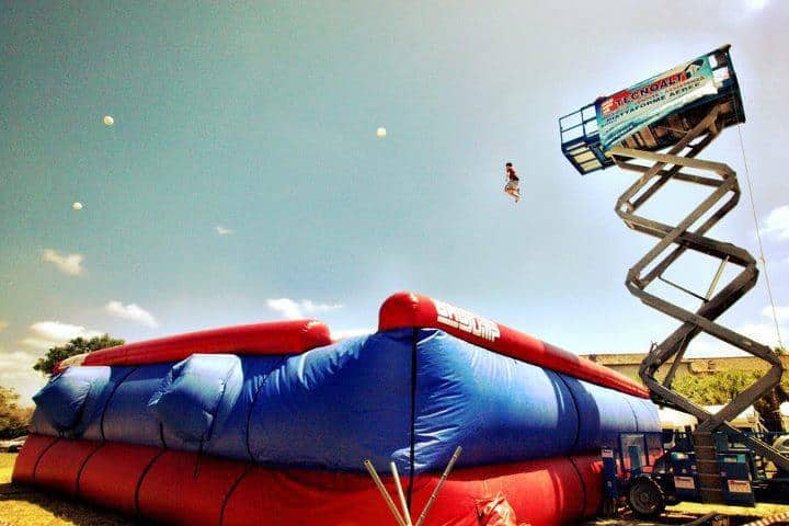 A freefall air bag entertainer at an outdoor event.