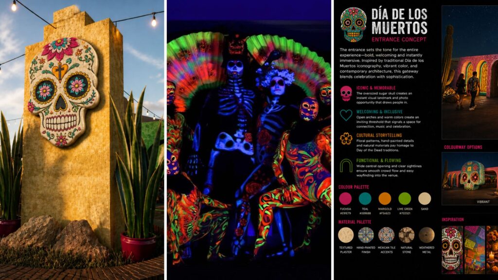 Dia de los muertos event design by Julia Charles Event Management for Halloween event theming. 