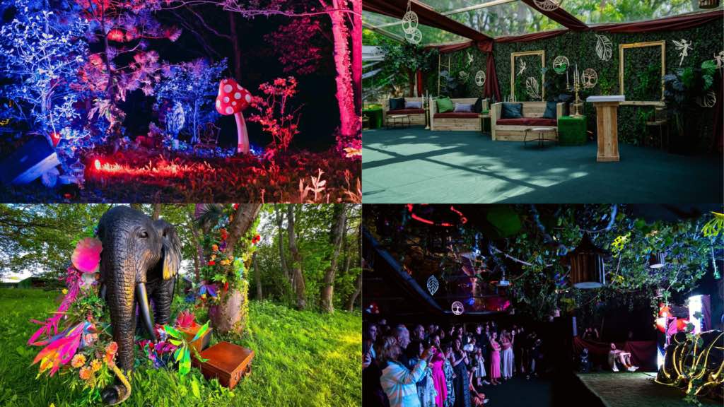 A collage of images from our Enchanted Garden event, showcasing storytelling through theming.