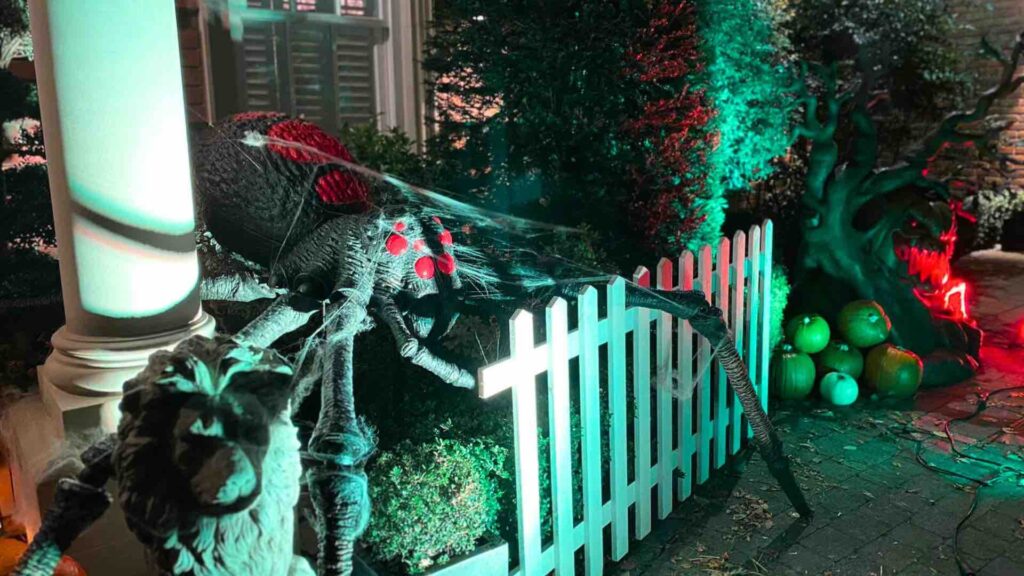 A giant spider prop for Halloween events.