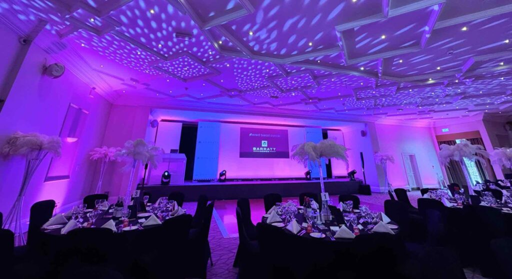 Stunning gala dinner space with decor and centrepieces. Book am event producer to design your next corporate gala.