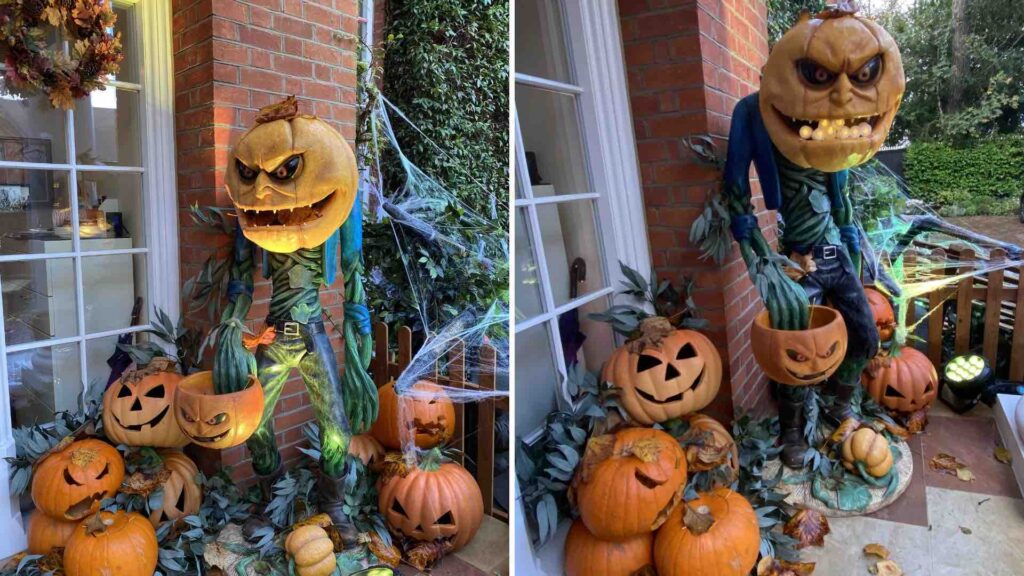 A pumpkin head Halloween decoration for your doorway.