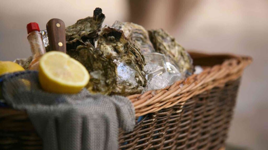 An oyster basket at a luxury Christmas event.