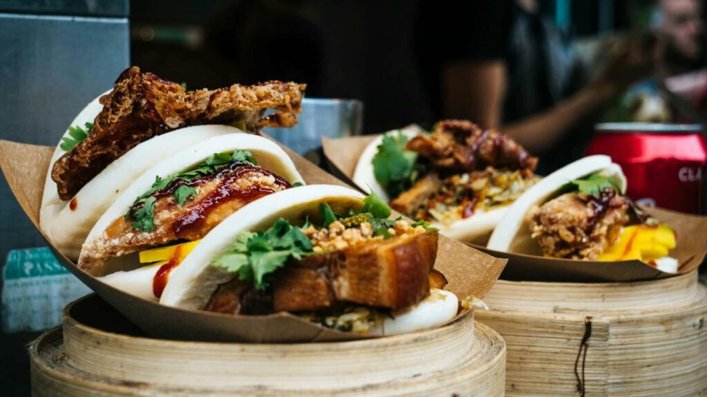 Chinese style street food at public event.
