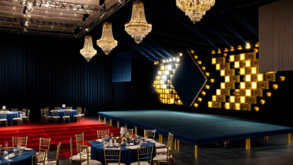 Digital render showcasing a sales kick-off event stage concept.