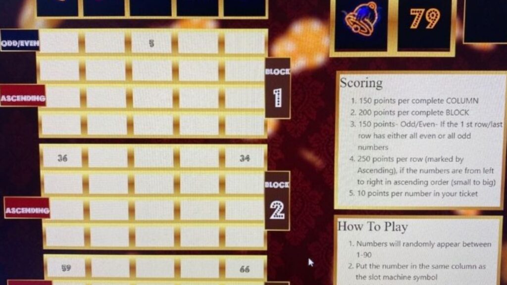 A virtual team based activity in the form of risk-taking wingo bingo screenshotted.