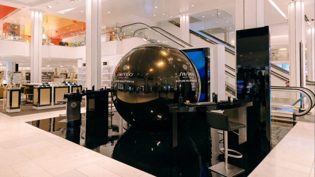Sensory pod experience in stylish black at a retail activation in a shopping centre.