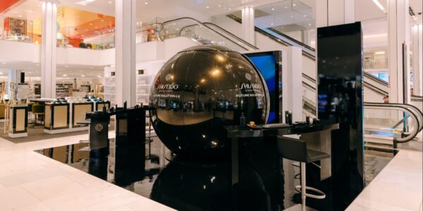 Sensory pod experience in stylish black at a retail activation in a shopping centre.