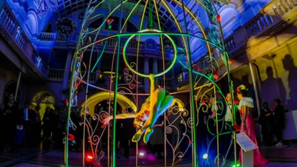 Our birdcage aerialist artist, perfect for NYE events.