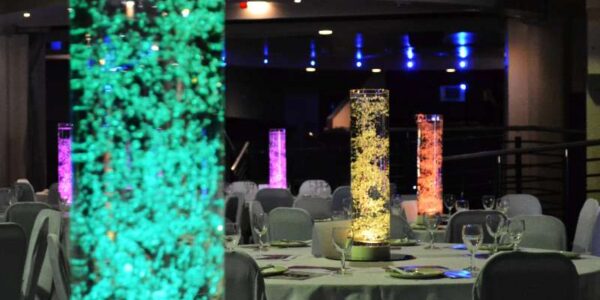Bubble tube table centrepieces for corporate events.