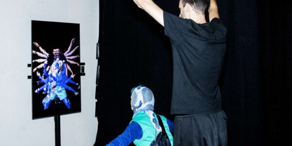 One individual interacts with our futuristic digital mirror, enjoying a bespoke digital mirror installation.