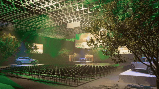 Cube eco render stage and ceiling design.