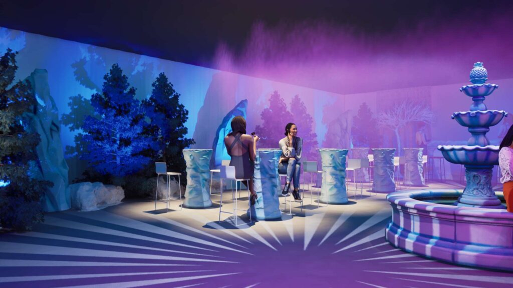 Winter Wonderland cocktail party 3d event design for office events. 