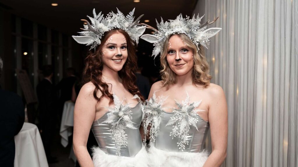 Roaming Christmas Fauns at a corporate Christmas event in the UK.