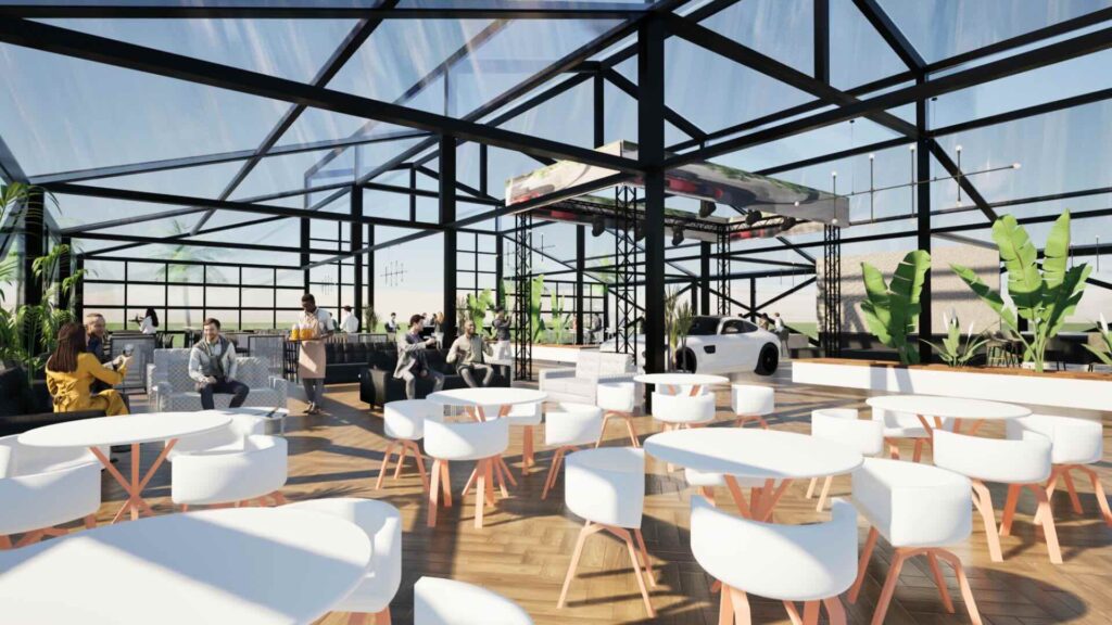 Premium marquee hire seating area showing scale of interior space and natural lighting.