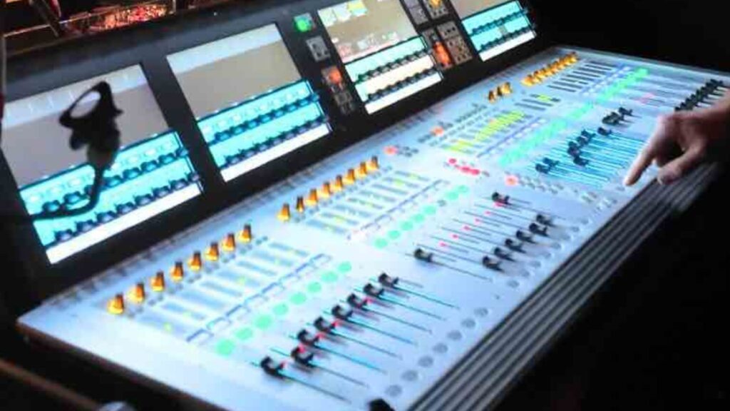 Close up of soundboard at an event.