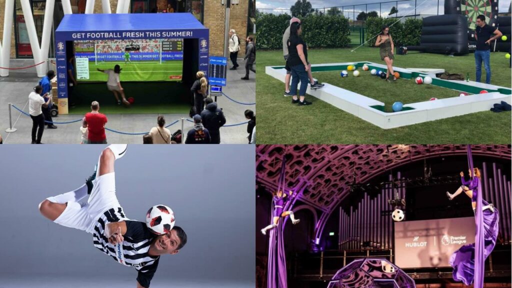 A collage of our football entertainment options for events.
