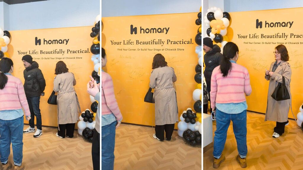 Guests signing the Homary signature wall for their in-store launch day.