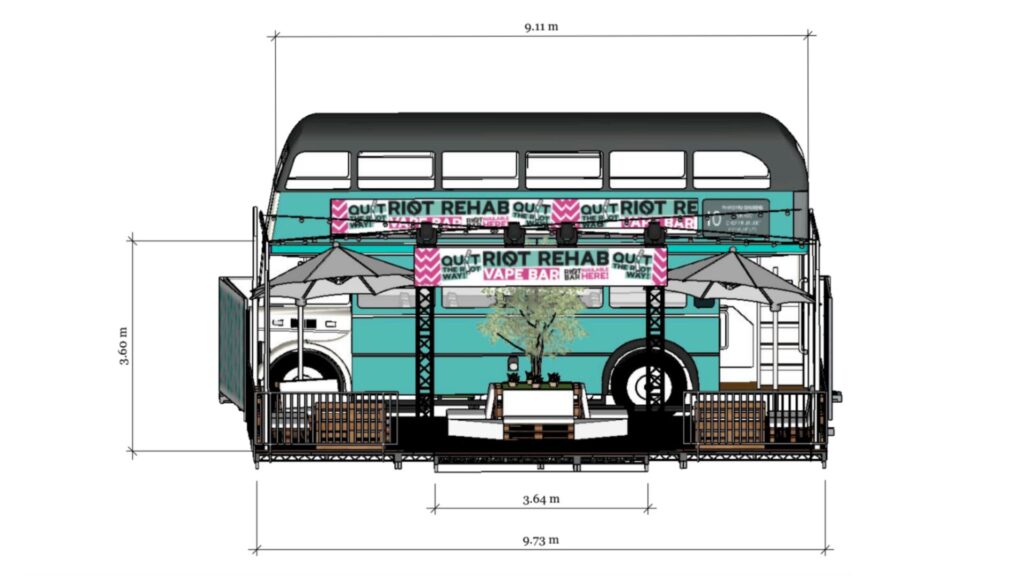 An early sketch of our Riot Rehab brand activation bus.