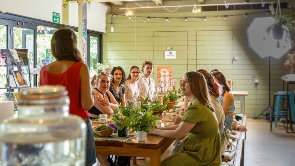 A corporate wellbeing workshops set up for a team building event.