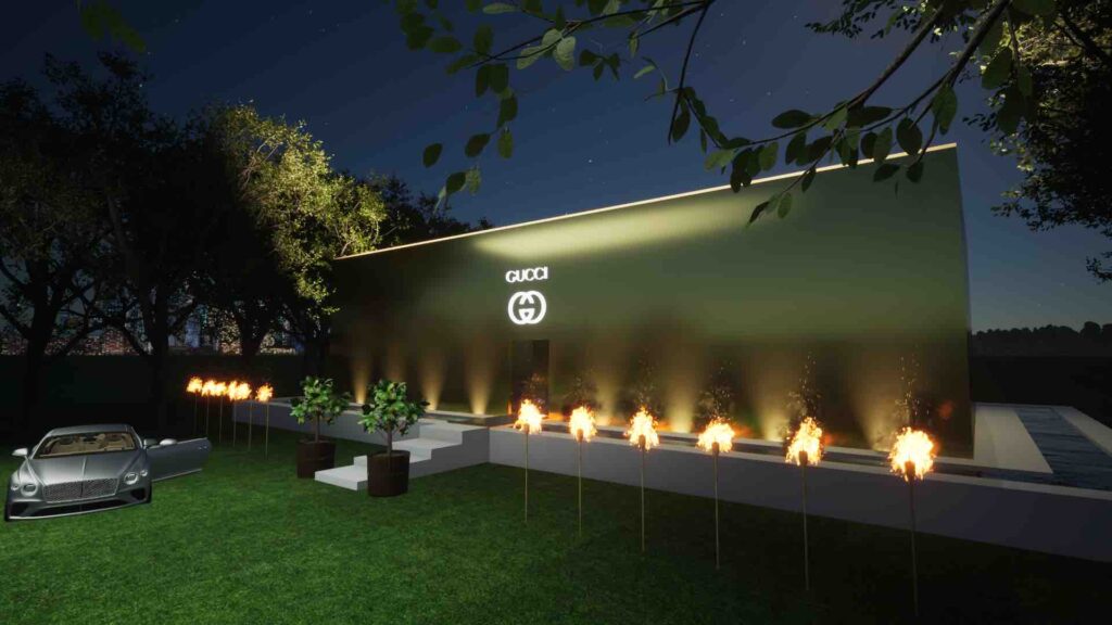 A Gucci brand activation event entrance.