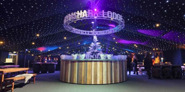 GYMSHARK LODGE bespoke bar with signage.