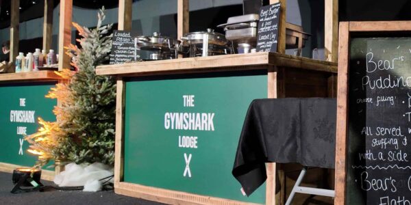 The Gymshark food stalls with bespoke branding.