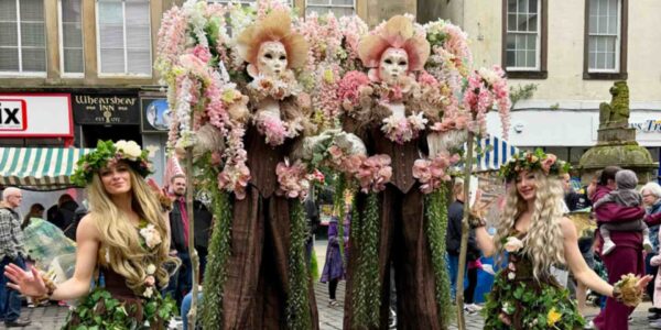 Masquerade-Stilt-Walking-Floral-Trees-Gala-Dinners