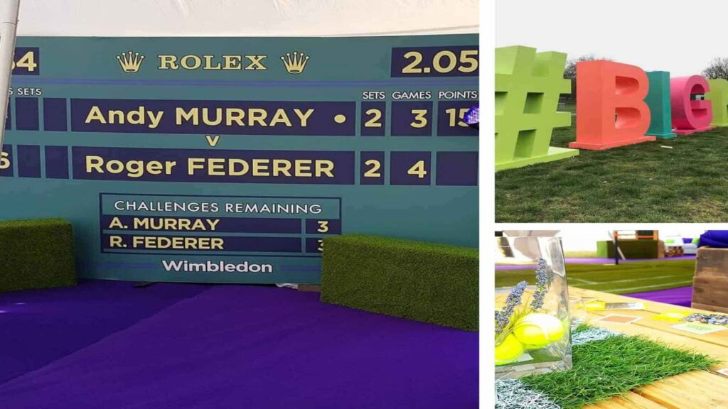 A collage of branded Wimbledon party options.