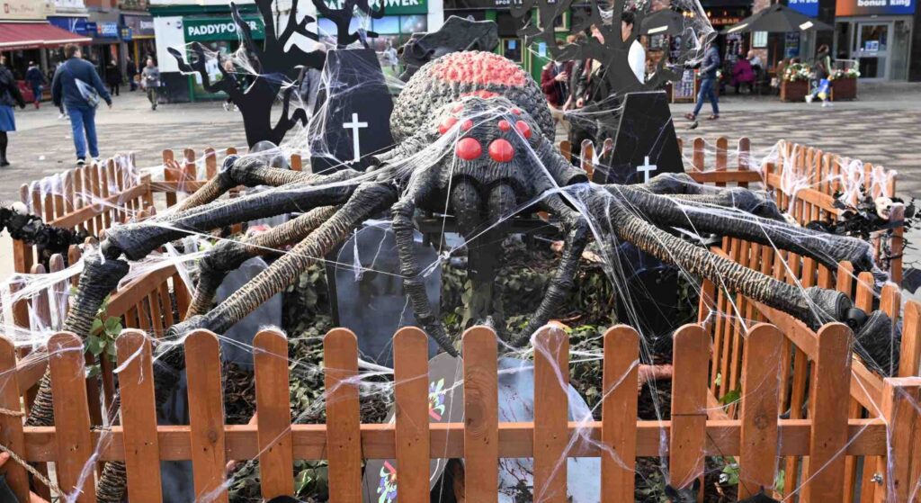 A giant spider graveyard installation for Liverpool BID.