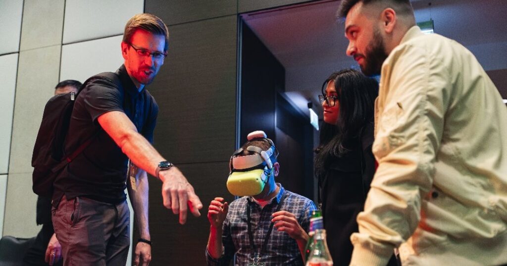 A metaverse spy team building game at a conference.