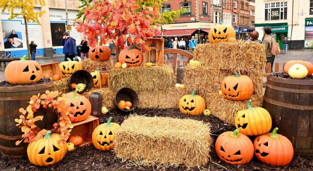 A pumpkin trail at a public Halloween activation.