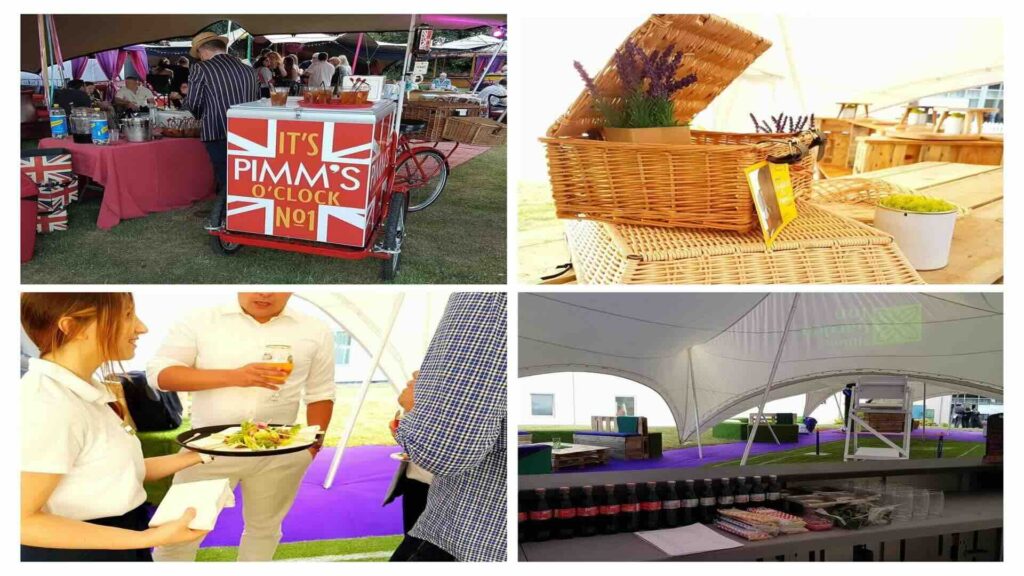 Stills of our catering options from a Wimbledon-themed event we designed for Hilton Inn