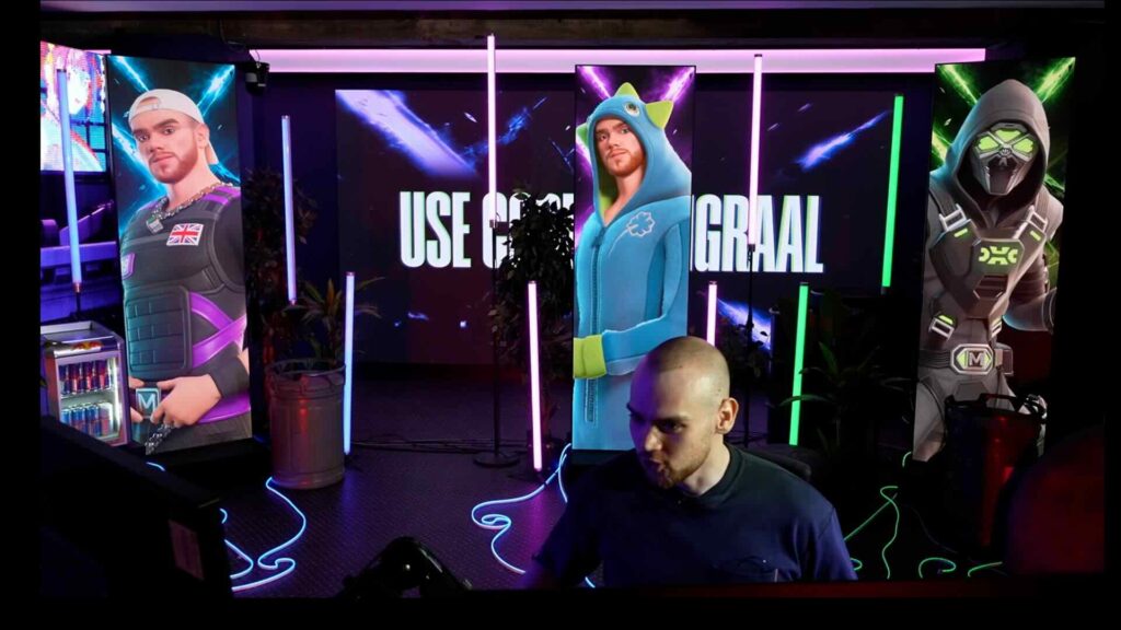 A behind the scenes image of Mongraal's livestream setup.