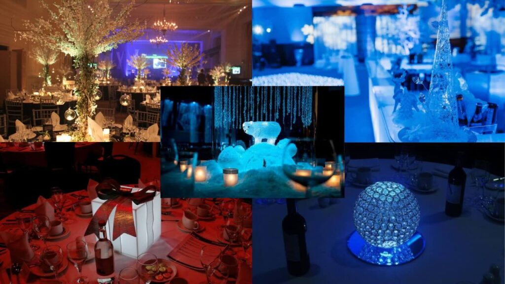 A Christmas table centrepiece collage.