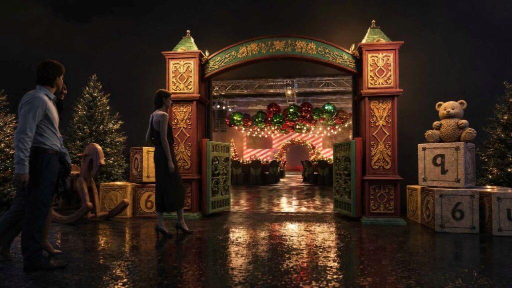 See how our creative team transforms the Christmas Toyland concept into an immersive event environment with detailed designs.