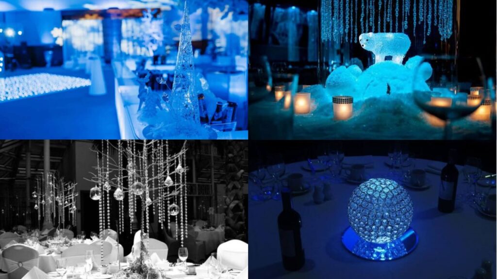 A collage of our different Winter Wonderland table centrepiece options.