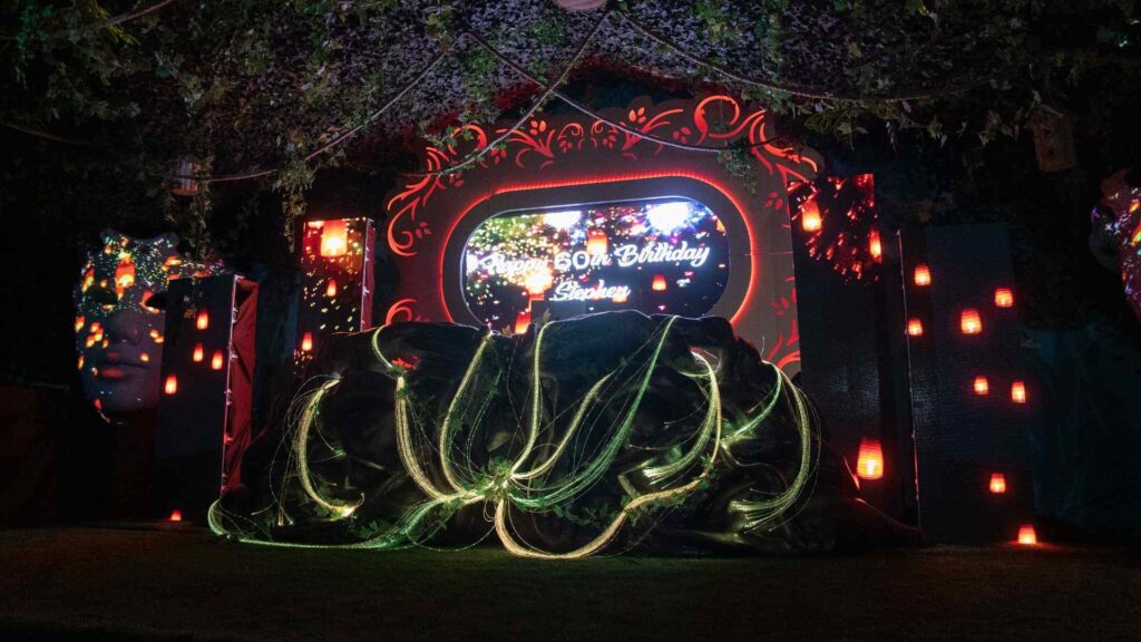 Personalised 3D projection show built around a client's life story at a private island celebration