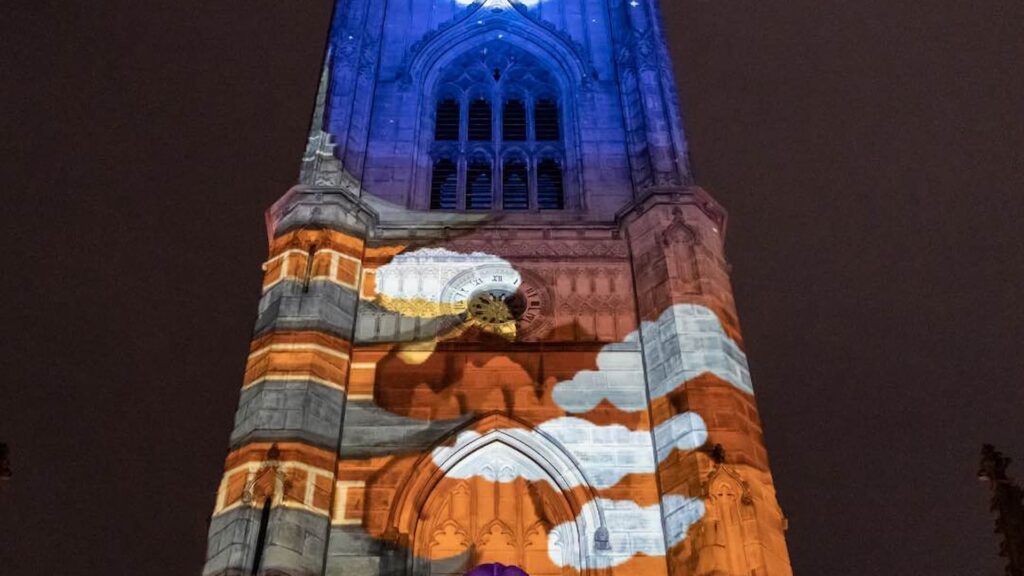 3D projection mapped onto a monument for a Chinese New Year celebration.